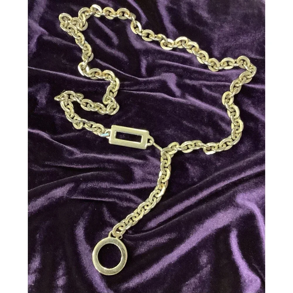 Vtg Silver Tone Metal Chain Link Belt Rings Belt One Sz Adjustable